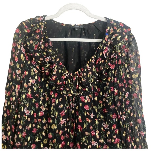 J. Crew Ruffle Neck Top in Midnight Vintage Floral Gold Metallic Size S - Picture 6 of 12